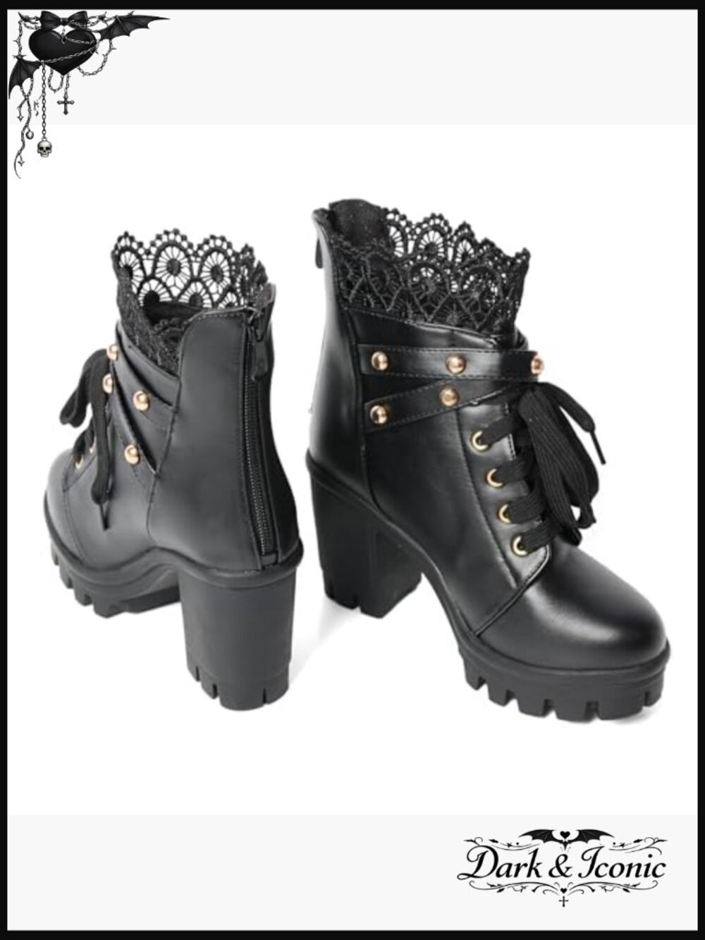 Platform Combat Boots with Chunky Heel, Zipper Closure, Gothic Style - Picture 5 of 7